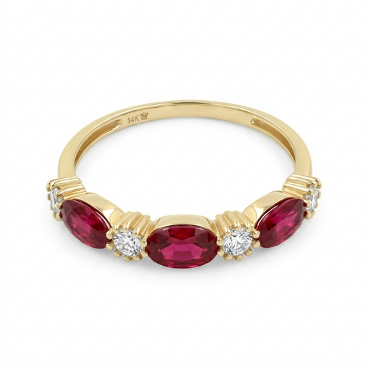 14K Solid Yellow Gold Red Ruby Natural Diamond Ring Anniversary Gift For Her July Birthstone Promise Engagement Bridal Jewelry