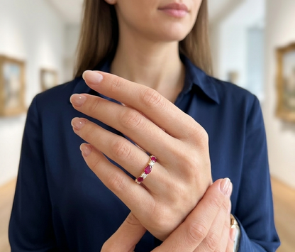 14K Solid Yellow Gold Red Ruby Natural Diamond Ring Anniversary Gift For Her July Birthstone Promise Engagement Bridal Jewelry