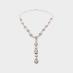 Pink & White Lab Grown Diamond Cluster Necklace - Rose/White Gold Beaded Chain