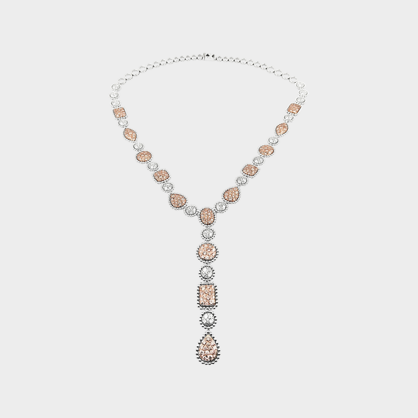 Pink & White Lab Grown Diamond Cluster Necklace - Rose/White Gold Beaded Chain