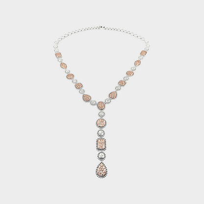 Pink & White Lab Grown Diamond Cluster Necklace - Rose/White Gold Beaded Chain