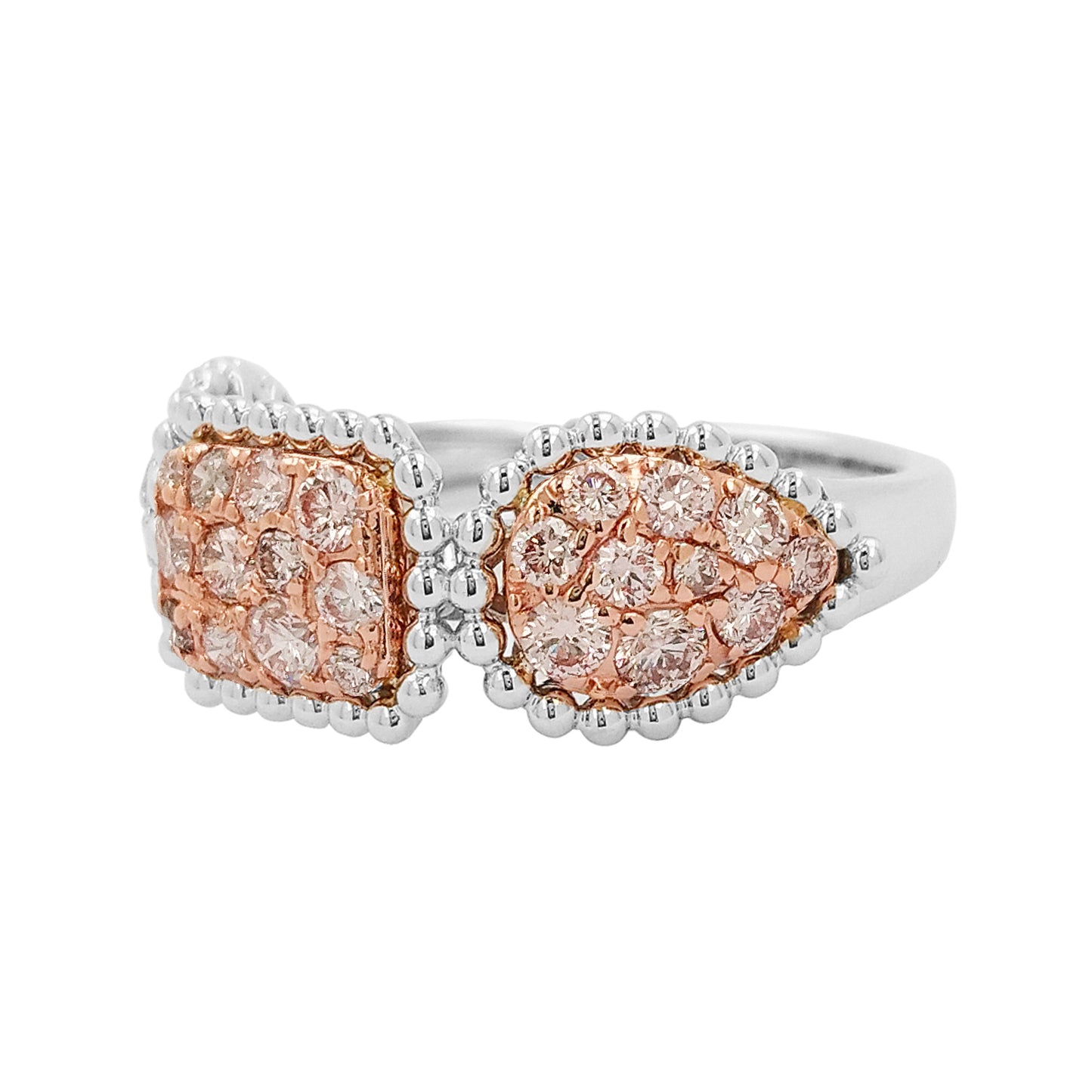 Lab Grown Diamond Cluster Ring | Rose & White Gold Beaded Band