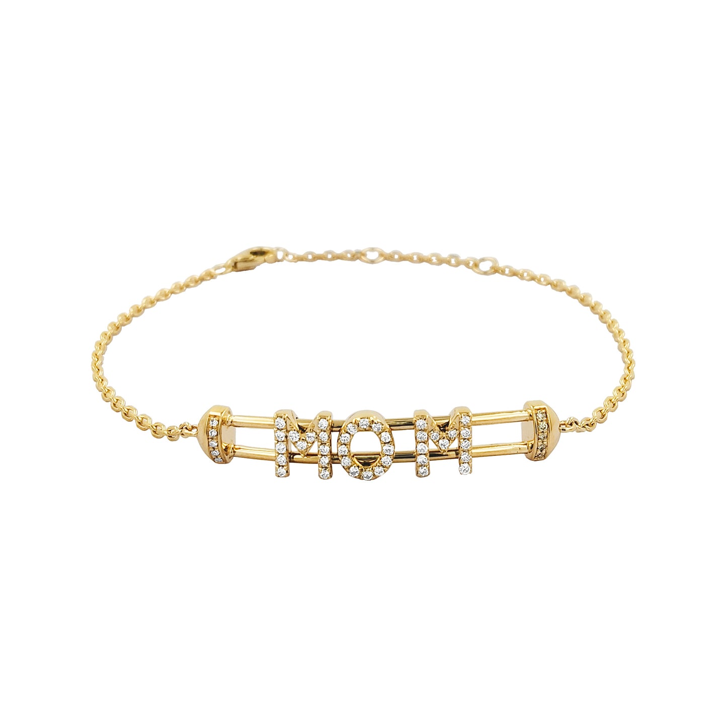 Diamond Pave "MOM" Bracelet: 14K Gold Mother's Jewelry