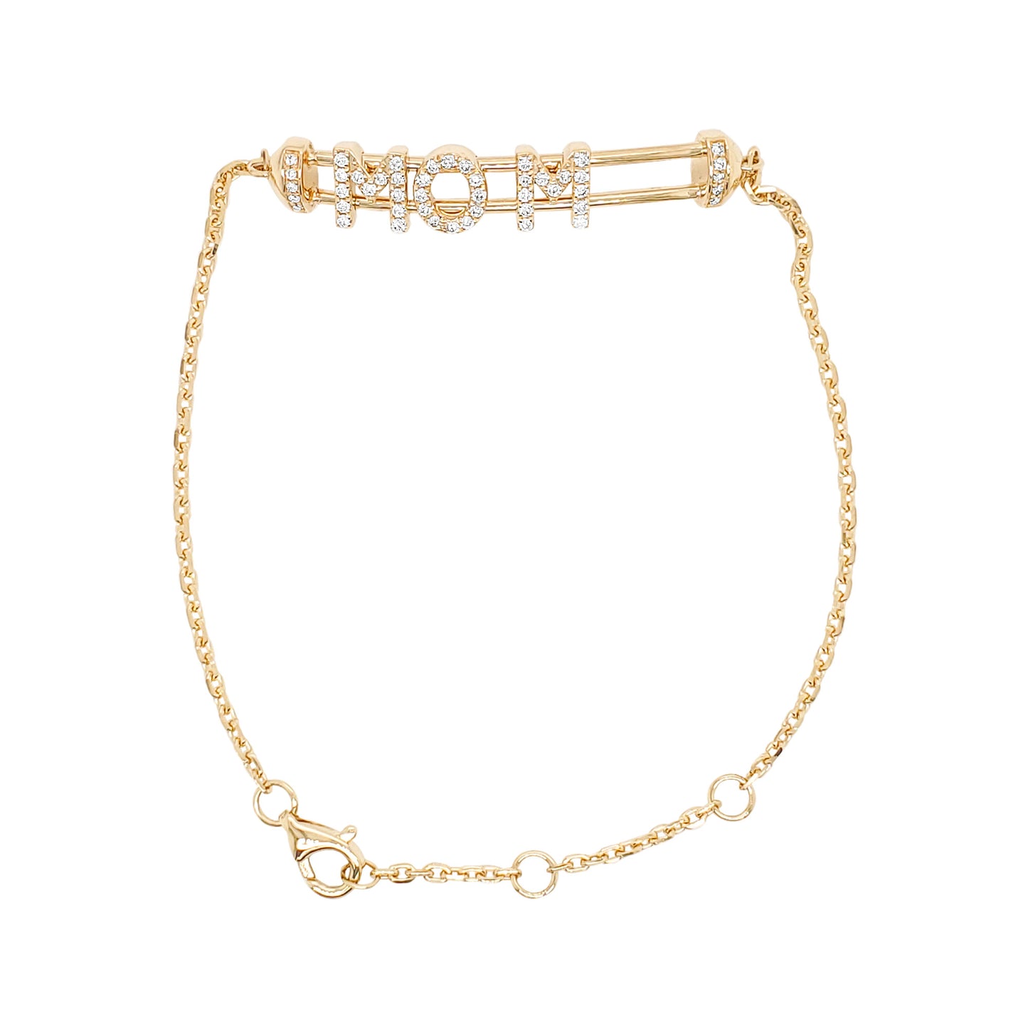Diamond Pave "MOM" Bracelet: 14K Gold Mother's Jewelry