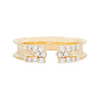 Textured 14K Gold Open Cuff Ring: 1/4 CTW Diamond Clusters