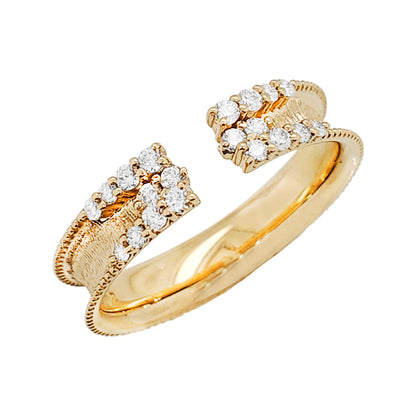 Textured 14K Gold Open Cuff Ring: 1/4 CTW Diamond Clusters