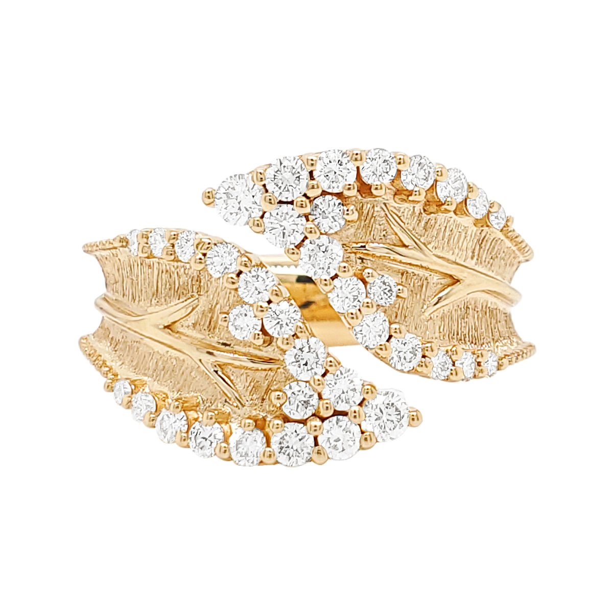 14K Gold Natural Diamond 1/2 CTW Leaf Wrap Ring: Boho Chic Engagement Jewelry