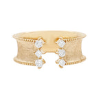 14K Gold Open Cuff Ring: Princess & Round Cut Diamond Accents