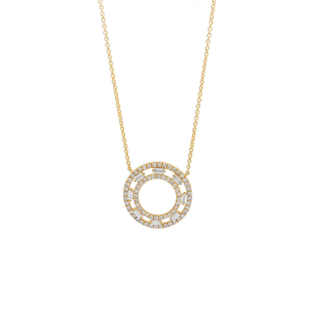 14K Yellow Gold Diamond Circle Pendant Necklace - 3/5 CTW