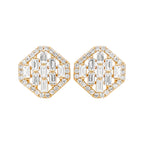 14K Gold Octagonal Diamond Halo Stud Earrings (4/5 CTW)