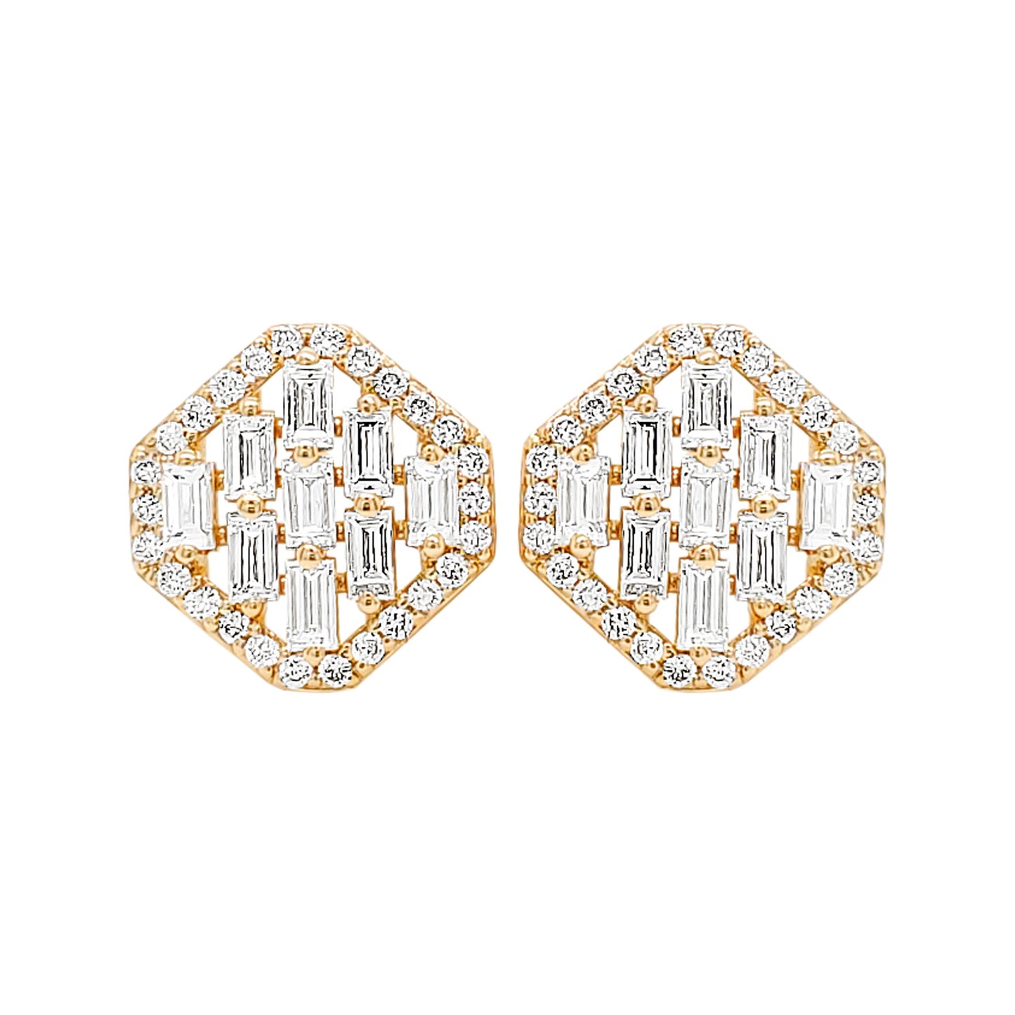 14K Gold Octagonal Diamond Halo Stud Earrings (4/5 CTW)