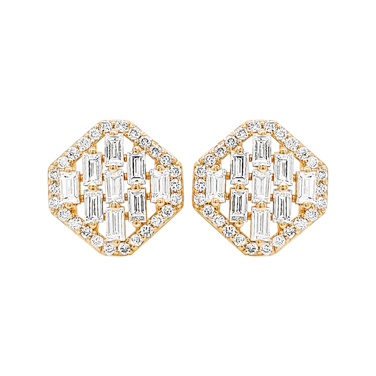 14K Gold Octagonal Diamond Halo Stud Earrings (4/5 CTW)