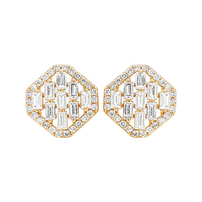 14K Gold Octagonal Diamond Halo Stud Earrings (4/5 CTW)