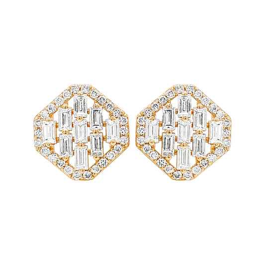 14K Gold Octagonal Diamond Halo Stud Earrings (4/5 CTW)