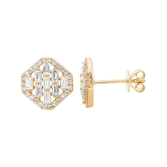14K Gold Octagonal Diamond Halo Stud Earrings (4/5 CTW)