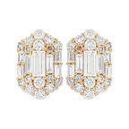 14K Gold Diamond Halo Stud Earrings: Baguette & Round Diamonds