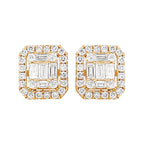 14K Gold Diamond Halo Stud Earrings: Baguette & Round Cut (2/5 CTW)