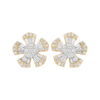 14K Gold Flower Earrings: 0.7 CTW Diamond Baguette & Round Accents
