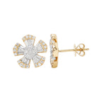14K Gold Flower Earrings: 0.7 CTW Diamond Baguette & Round Accents