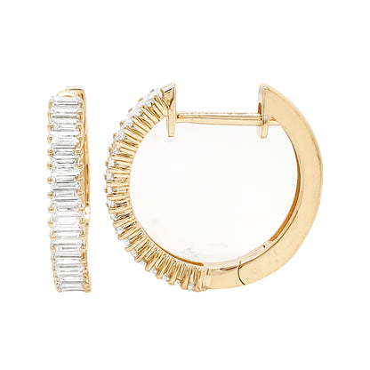 14K Gold Hoop Earrings: Baguette Diamond Channel Set