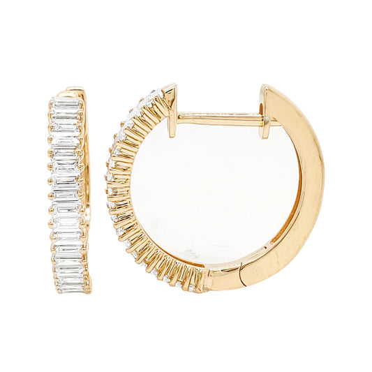 14K Gold Hoop Earrings: Baguette Diamond Channel Set