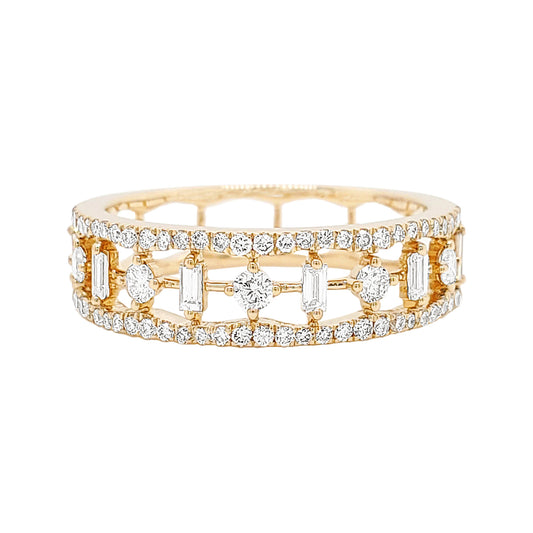 14K Gold Diamond Anniversary Band: Round & Baguette, 1/2CTW