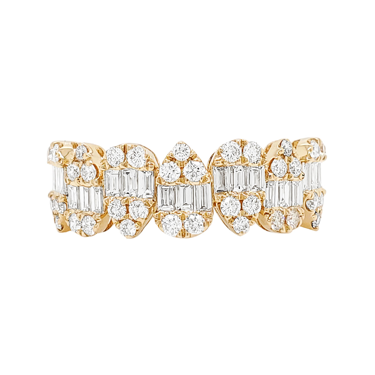 14K Gold Diamond Statement Ring: Baguette & Round Cluster, 1CTW