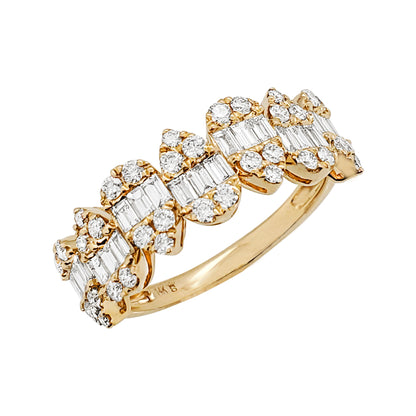 14K Gold Diamond Statement Ring: Baguette & Round Cluster, 1CTW