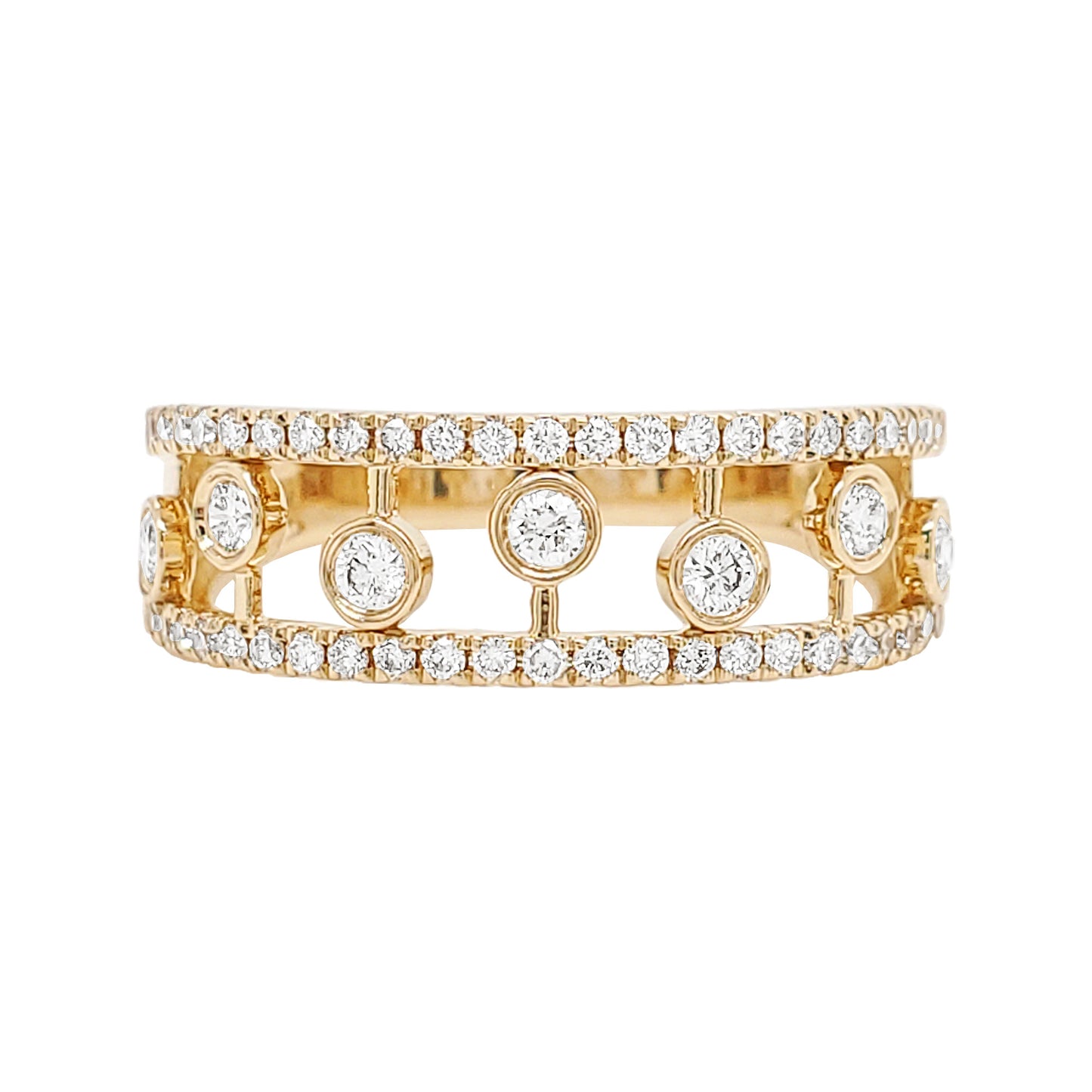 14K Yellow Gold Diamond Dewdrop Band Ring: Stackable Fine Jewelry