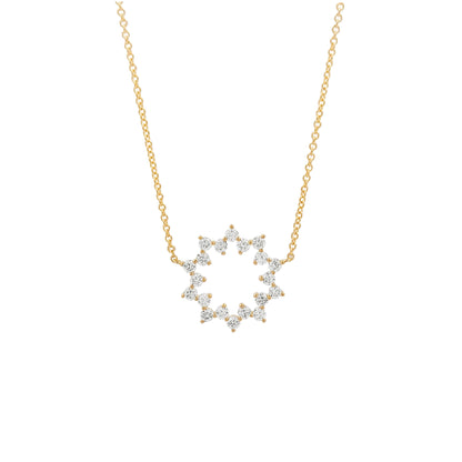 14K Gold Diamond Sunburst Pendant Necklace: Unisex Partywear Jewelry