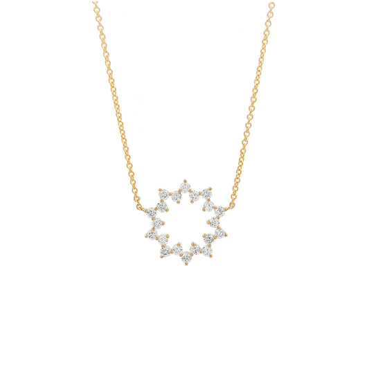 14K Gold Diamond Sunburst Pendant Necklace: Unisex Partywear Jewelry