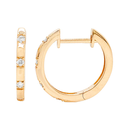 14K Yellow Gold Diamond Huggie Hoop Earrings