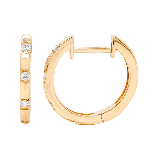 14K Yellow Gold Diamond Huggie Hoop Earrings