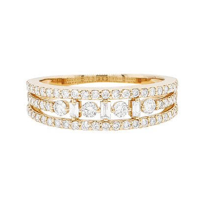 14K Gold Multi-Row Diamond Ring: Elegant Wedding Anniversary Band