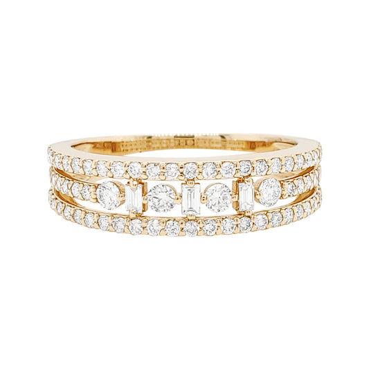 14K Gold Multi-Row Diamond Ring: Elegant Wedding Anniversary Band