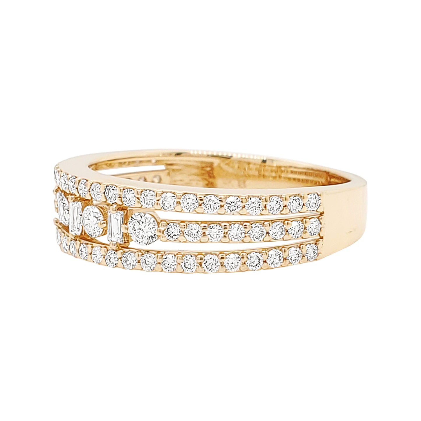 14K Gold Multi-Row Diamond Ring: Elegant Wedding Anniversary Band