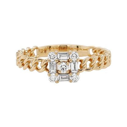14K Gold Curb Chain Diamond Ring: Baguette & Round 14CTW Designer Ring