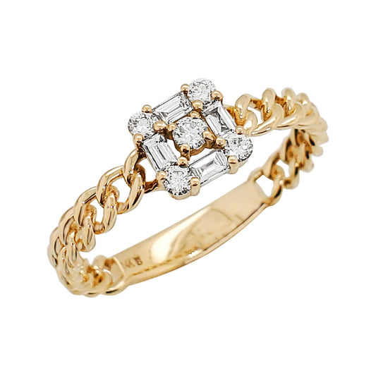 14K Gold Curb Chain Diamond Ring: Baguette & Round 14CTW Designer Ring