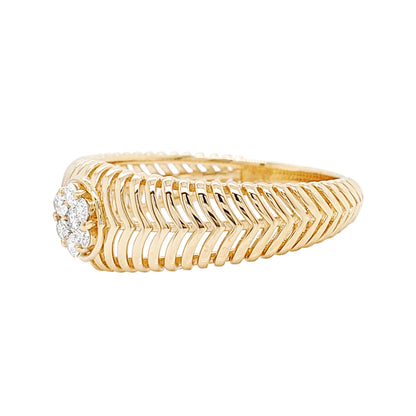 14K Gold Chevron Ring with Diamond Cluster: Wedding Band