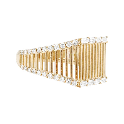 14K Gold Ribbed Openwork Diamond Ring | 1/2CTW Baguette & Round | Unisex Anniversary, Wedding, Engagement Gift