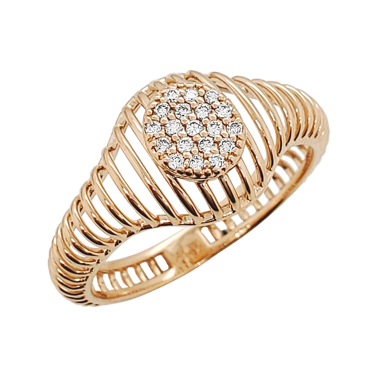 14K Gold Diamond Cluster Cage Ring - Modern Unisex Jewelry