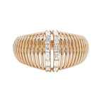 14K Gold Dome Ring with Baguette Diamond Accents: Wedding Band