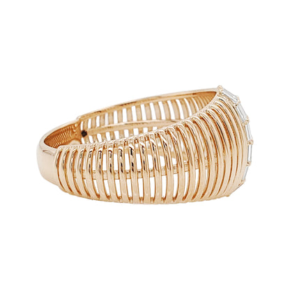 14K Gold Dome Ring with Baguette Diamond Accents: Wedding Band