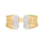 14K Gold Ribbed Ring: Diamond Accent Stackable Band
