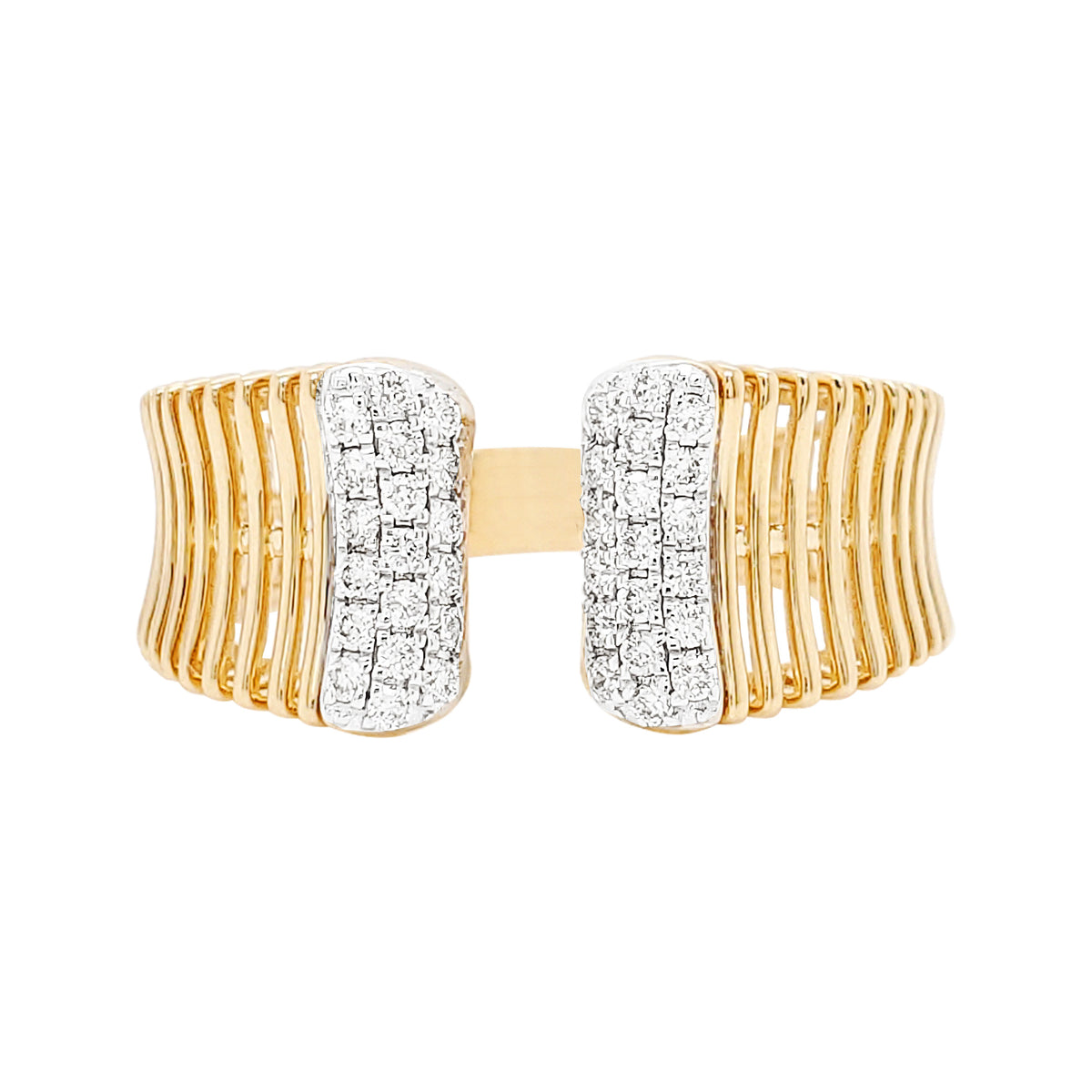 14K Gold Ribbed Ring: Diamond Accent Stackable Band