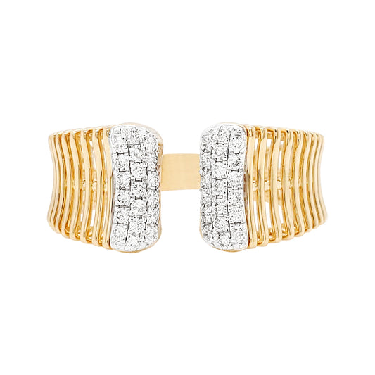 14K Gold Ribbed Ring: Diamond Accent Stackable Band