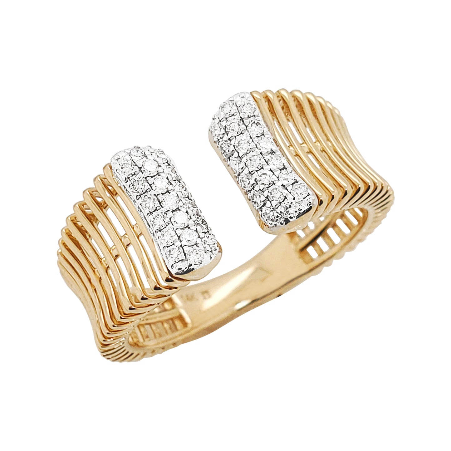 14K Gold Ribbed Ring: Diamond Accent Stackable Band