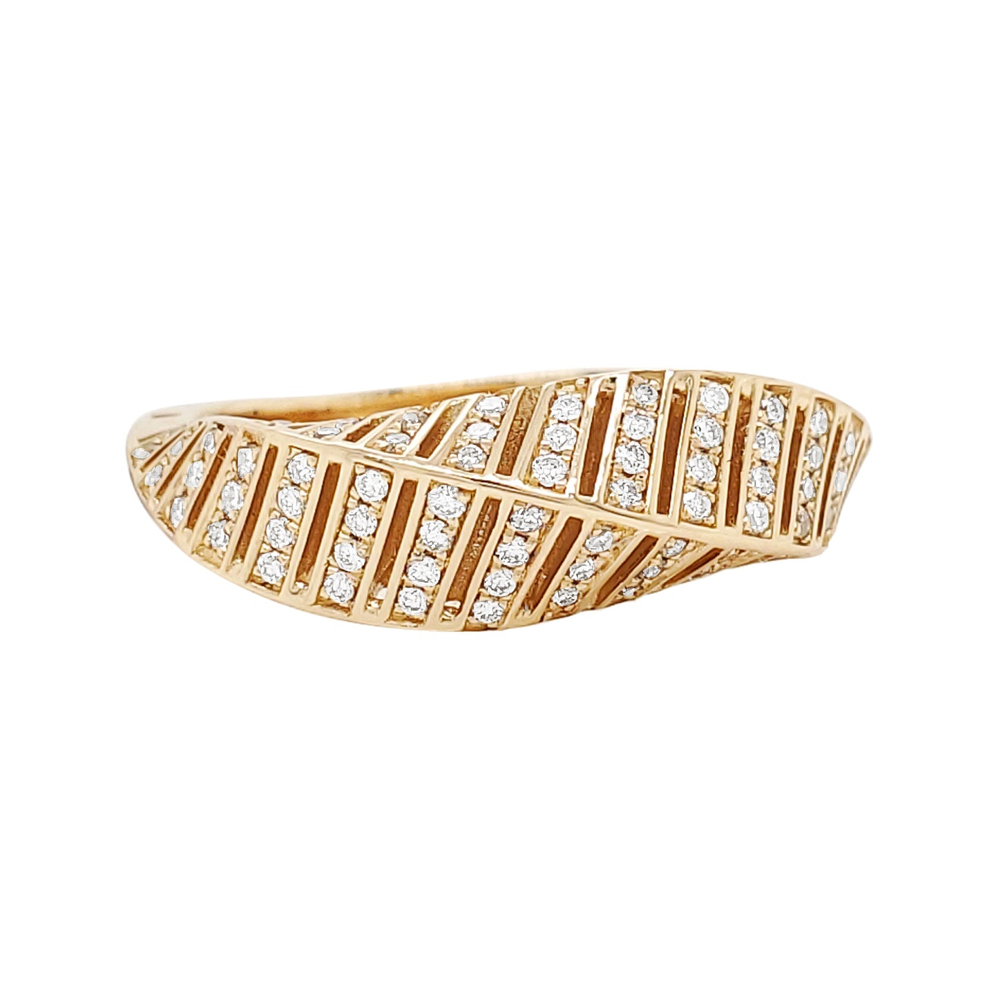 14K Gold Diamond Feather Ring: Elegant Anniversary Jewelry