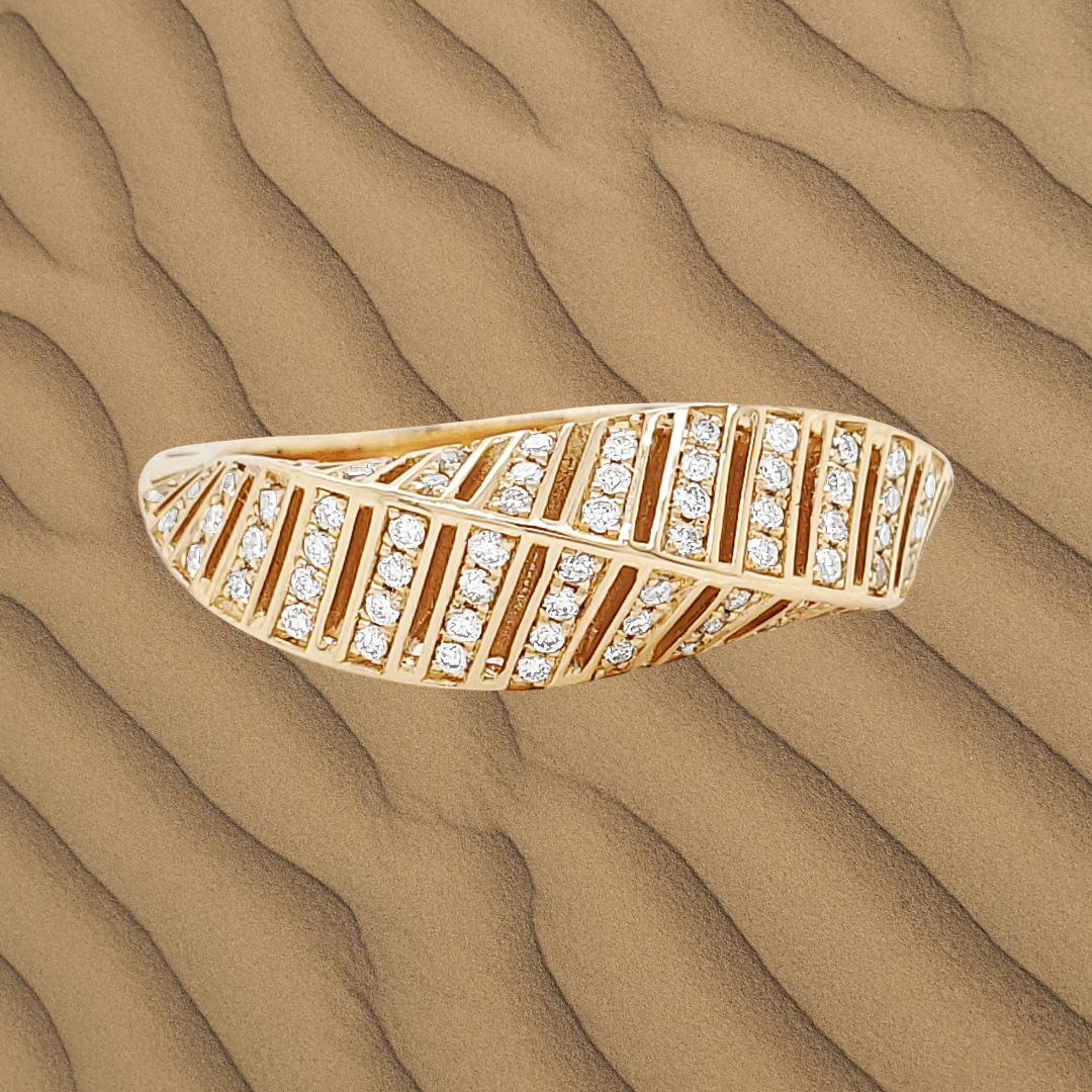 14K Gold Diamond Feather Ring: Elegant Anniversary Jewelry