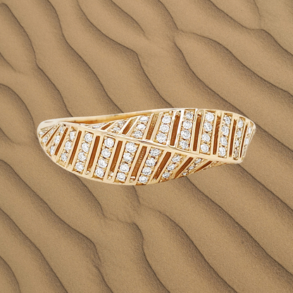 14K Gold Diamond Feather Ring: Elegant Anniversary Jewelry